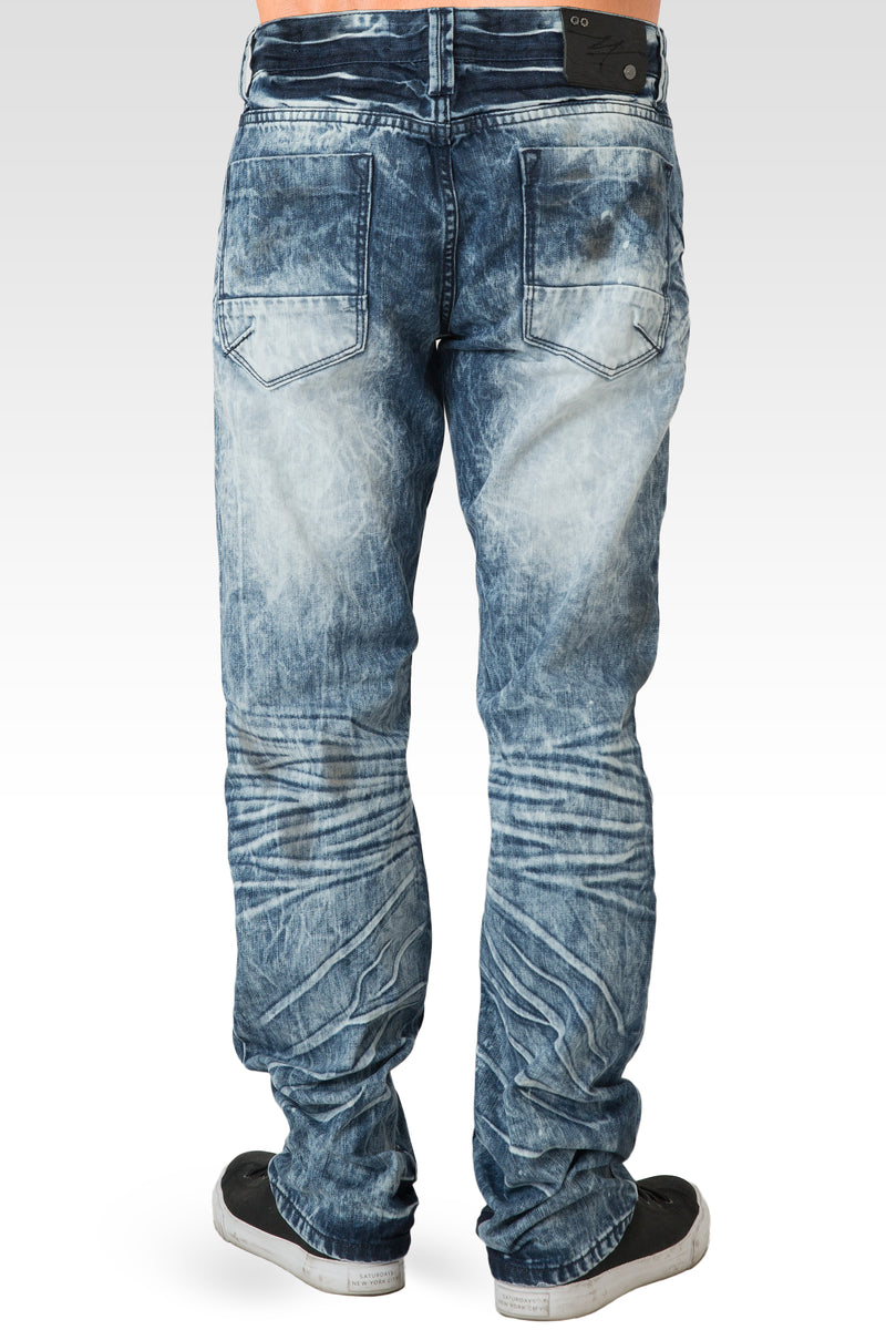 Level 7 Mens Acid Washed Light Blue Oil Stain Premium