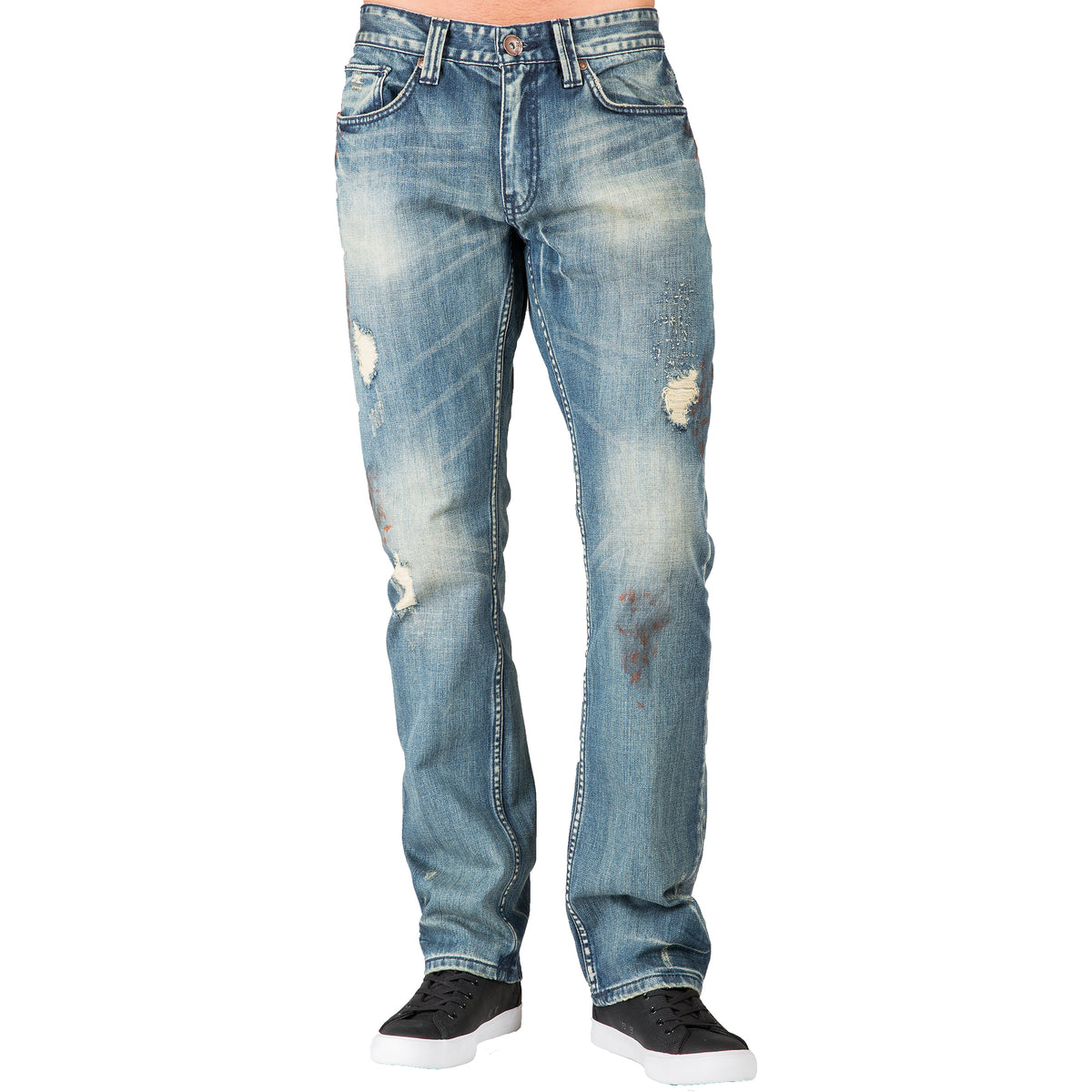 Level 7 Men's Slim Straight Paint Smudging Destroyed Faded Blue Jeans  Premium Denim – Level 7 Jeans