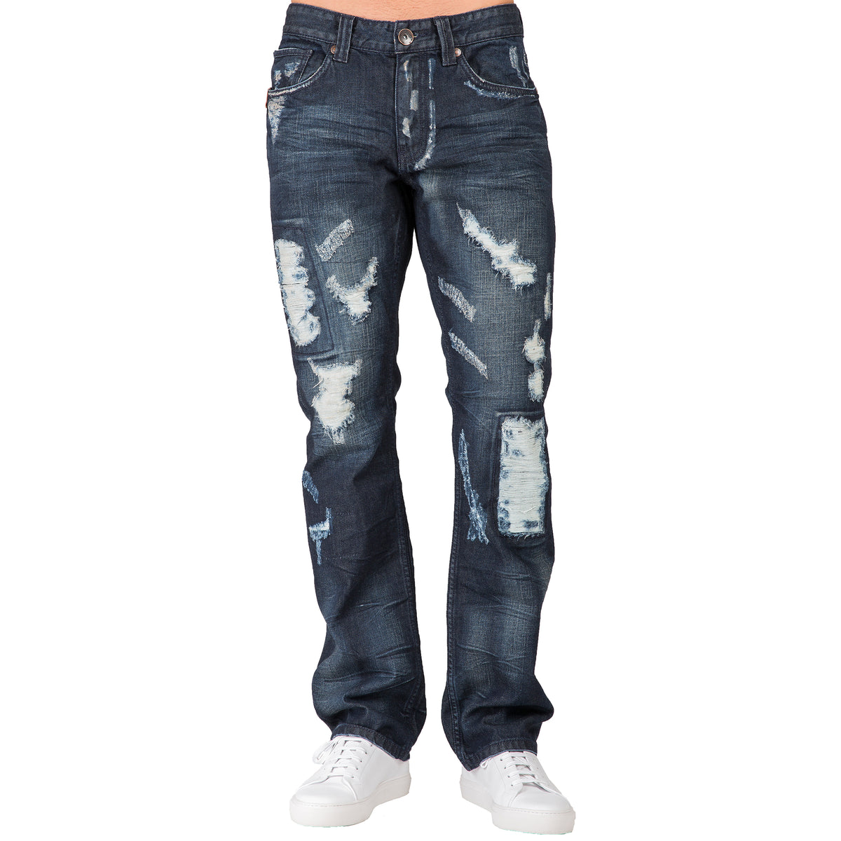 Level 7 Men's Slim Straight Rip & Repair Dark Blue Paint Brushed Jeans  Premium Denim – Level 7 Jeans