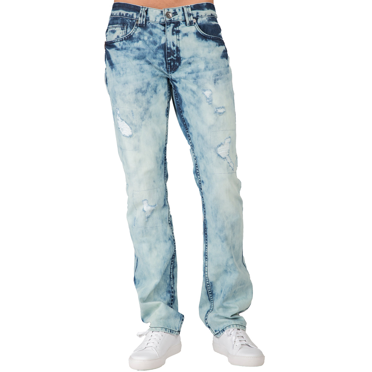 Level 7 Men's Slim Straight Light Paint Splatter Wash 5 Pocket