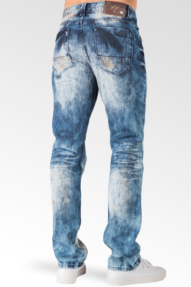 Level 7 Men's Slim Straight Paint splatter Bleached Prism Wash Jeans  Premium Denim