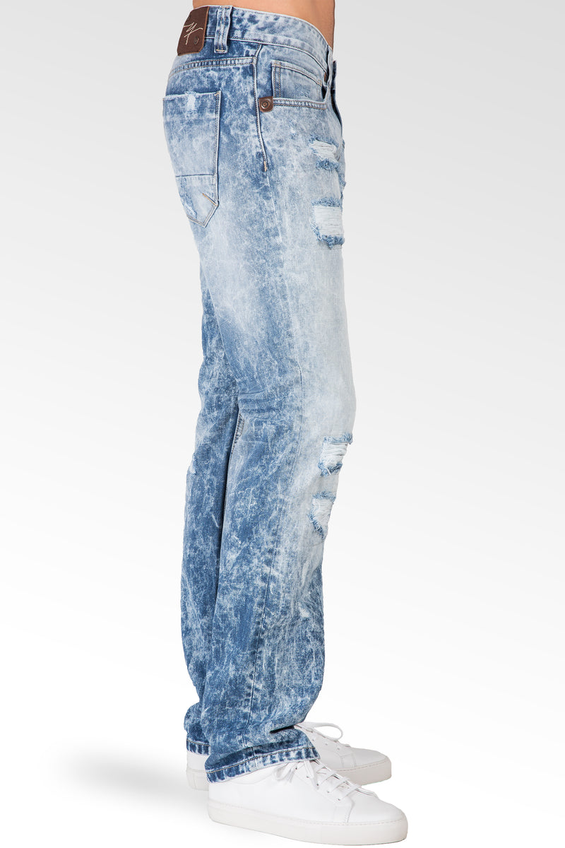 Level 7 Men's Slim Straight Paint Smudging Destroyed Faded Blue Jeans  Premium Denim – Level 7 Jeans