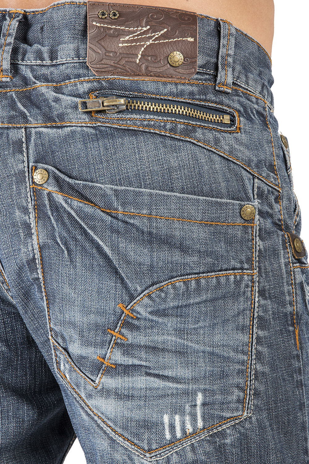 Level 7 Men's Relaxed Straight Dark Blue Oil Stain Zipper Pocket Denim Jeans  – Level 7 Jeans