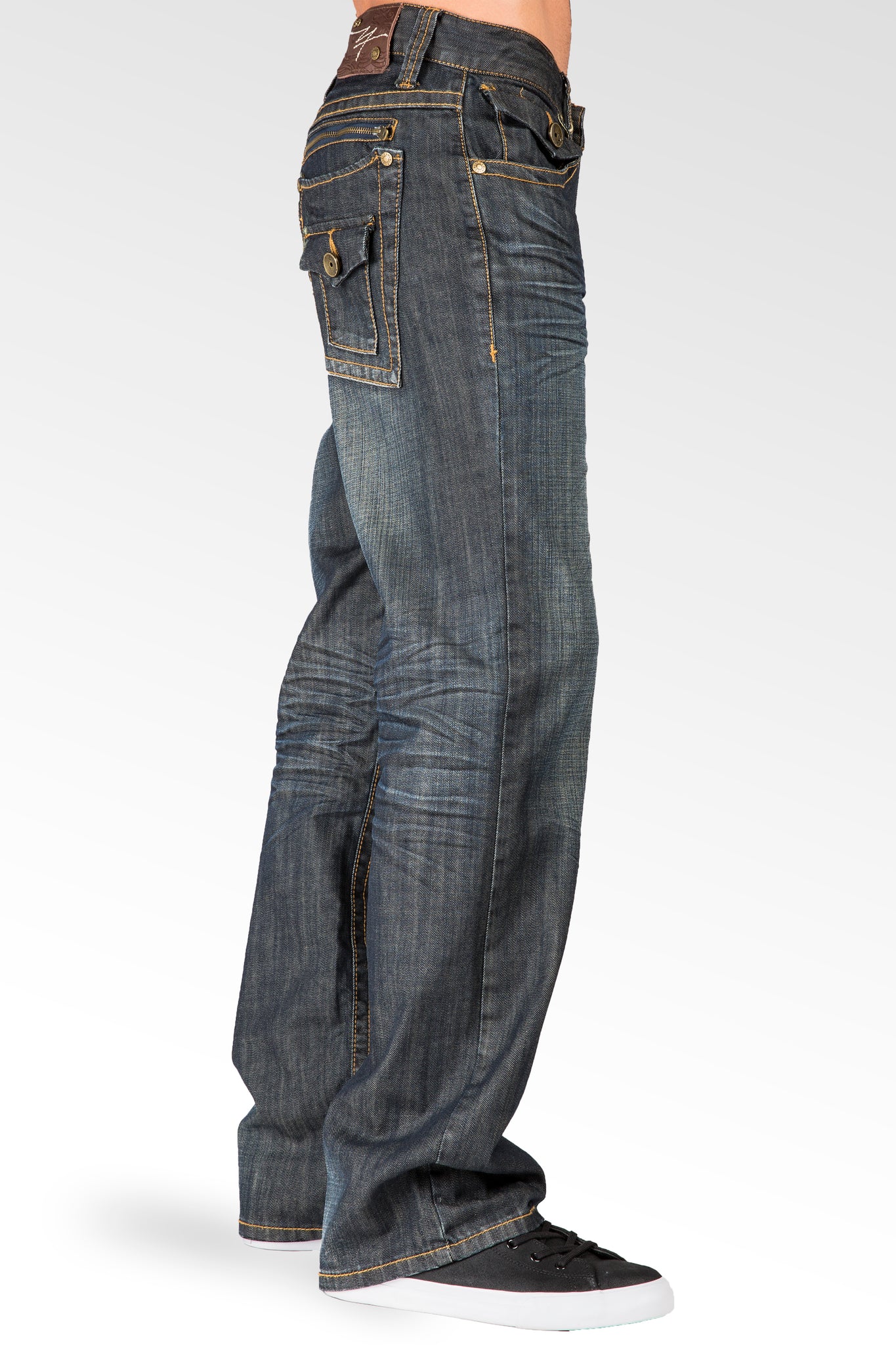 Level 7 Men's Relaxed Bootcut Dark Vintage Jean Zipper Pockets