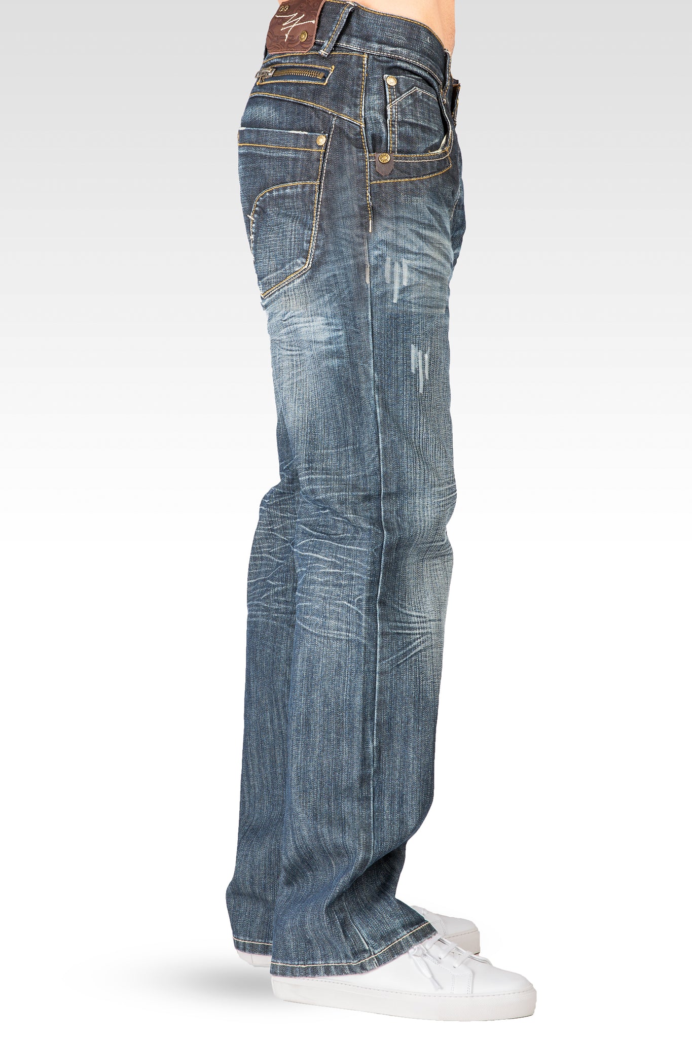 Level 7 Men's Zipper Utility Pocket Relaxed Bootcut Distressed