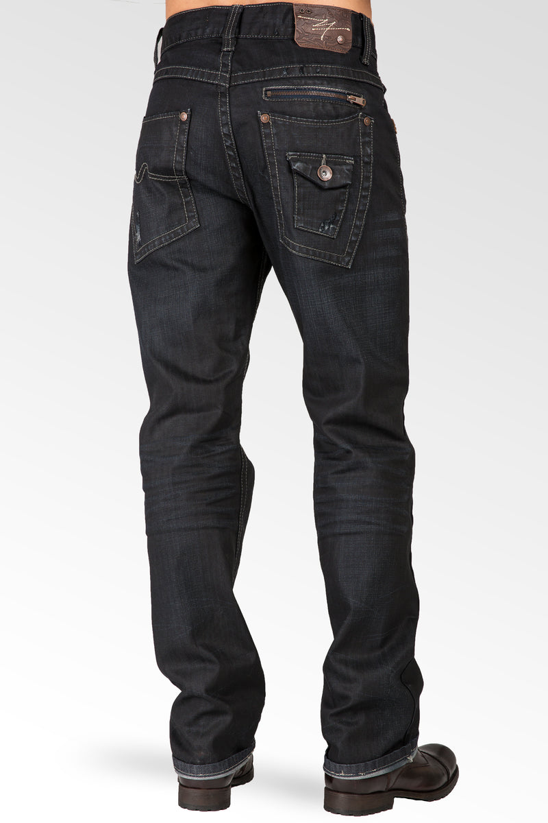 Level 7 Men's Relaxed Straight Coated Dark Indigo Zip Pocket Jean ...