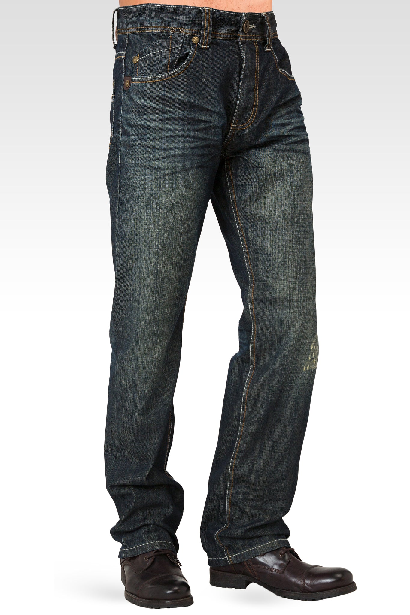 Level 7 Men\'s Relaxed Distressed Wash Jeans Signature Straight Jeans Stone Denim – Level Blue Dark Premium 7