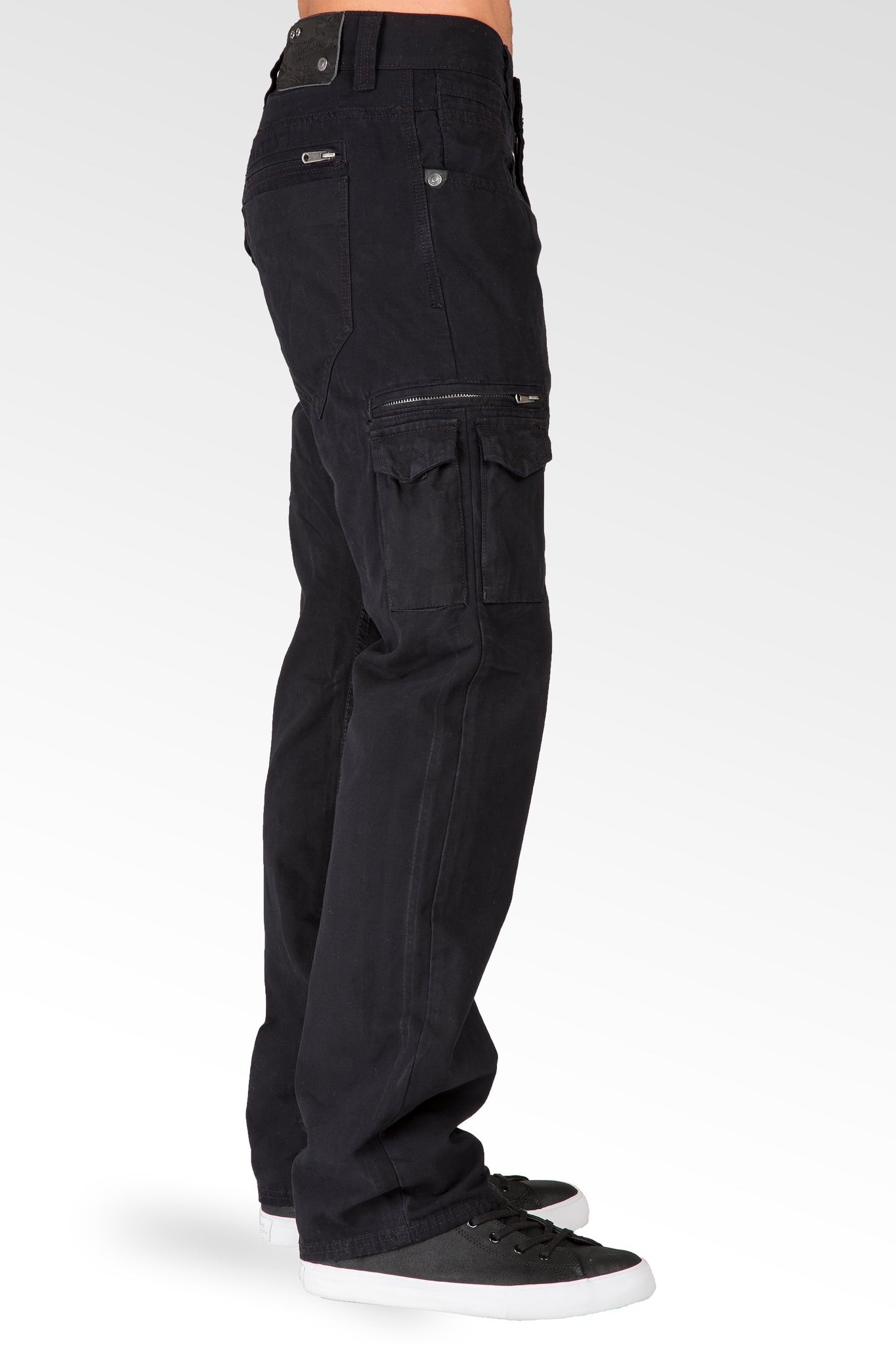 Canvas Cargo Men\'s Premium Black Jeans 7 – Level Straight Level Zip Denim Jeans, Pocket Relaxed 7