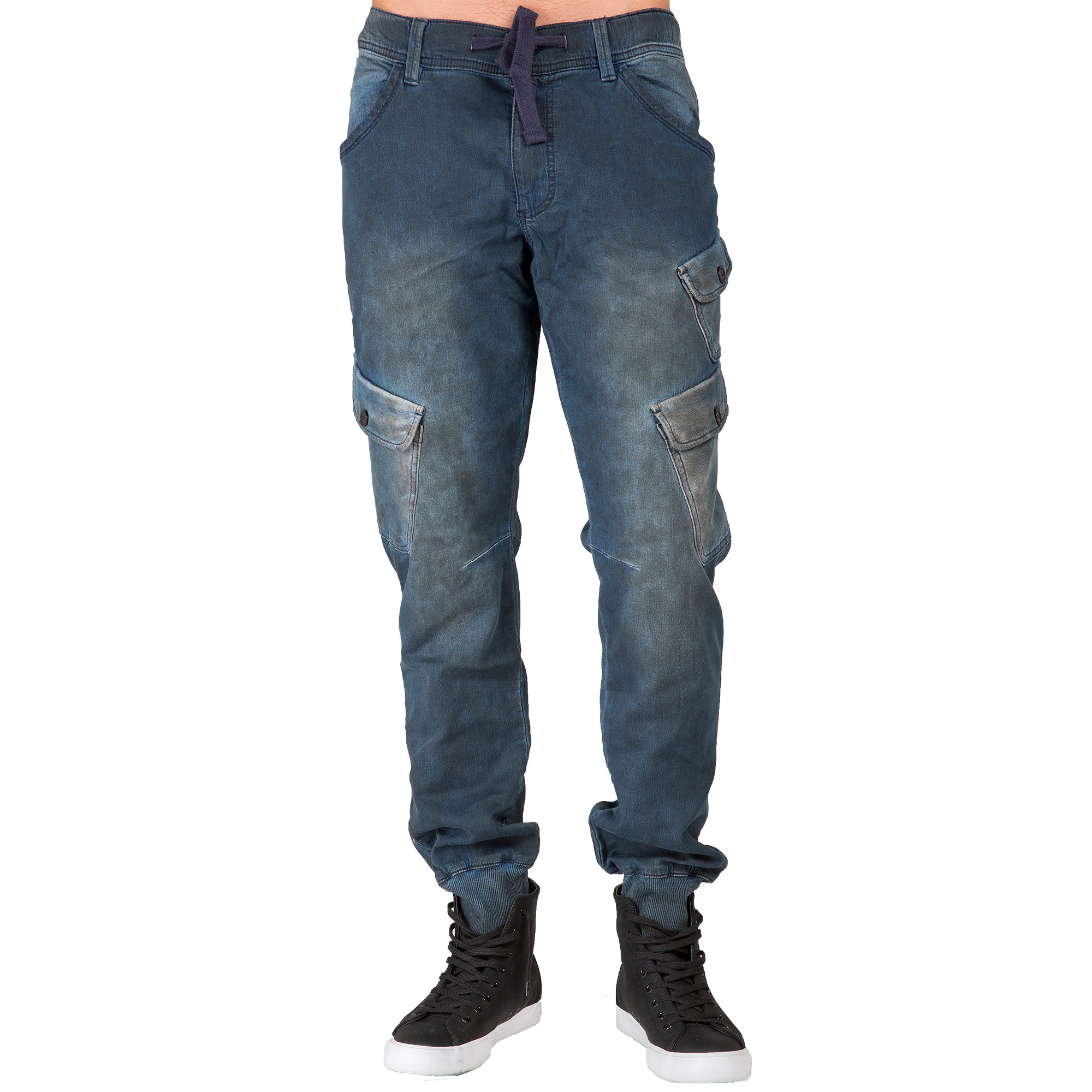 Level 7 Men's Cargo Pocket Tinted Wash Indigo Knit Jogger pants