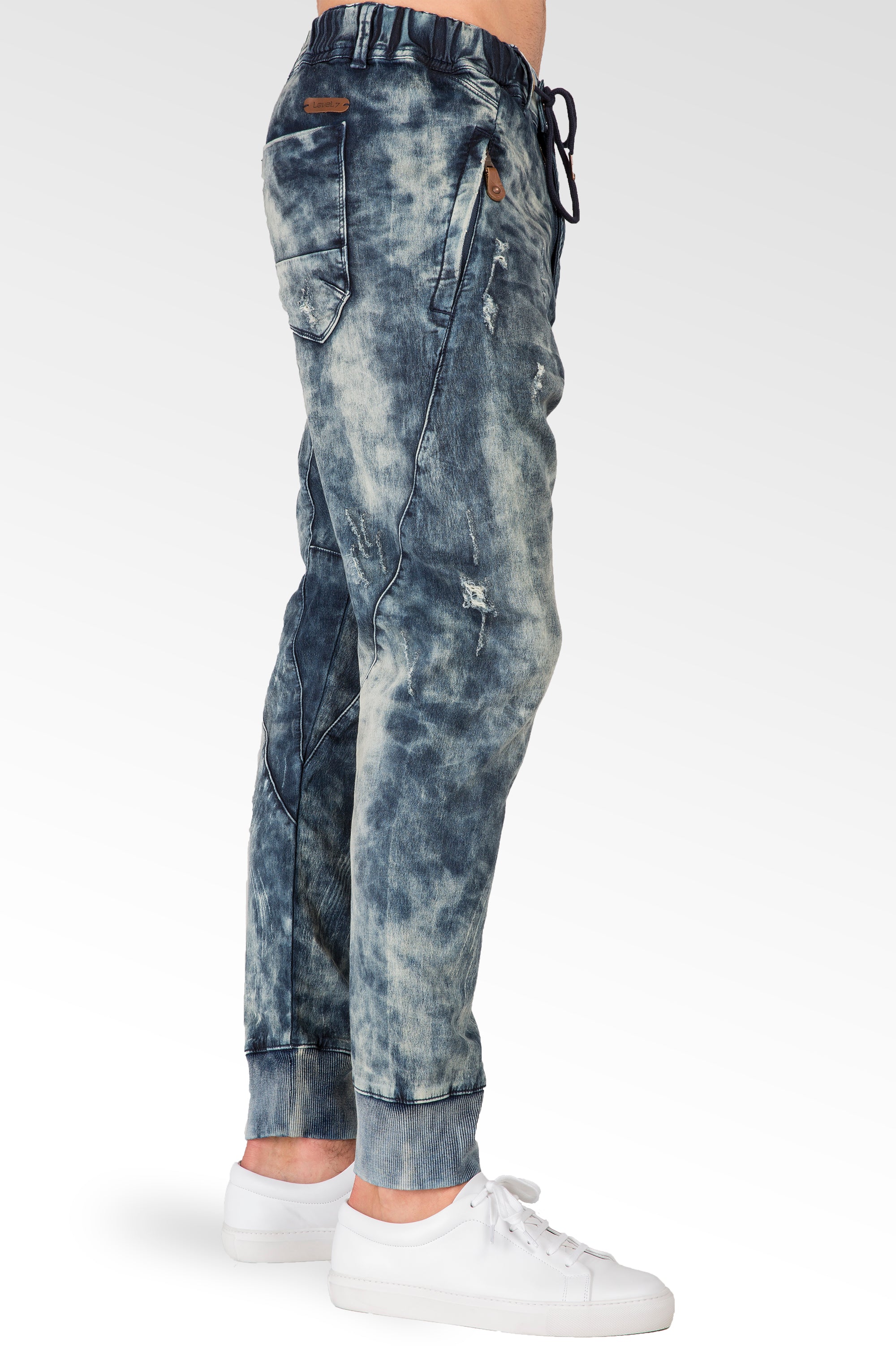 Level 7 Men's Drop Crotch Vintage Cloud Wash Jogger Pants Zip Pocket  Premium Denim – Level 7 Jeans