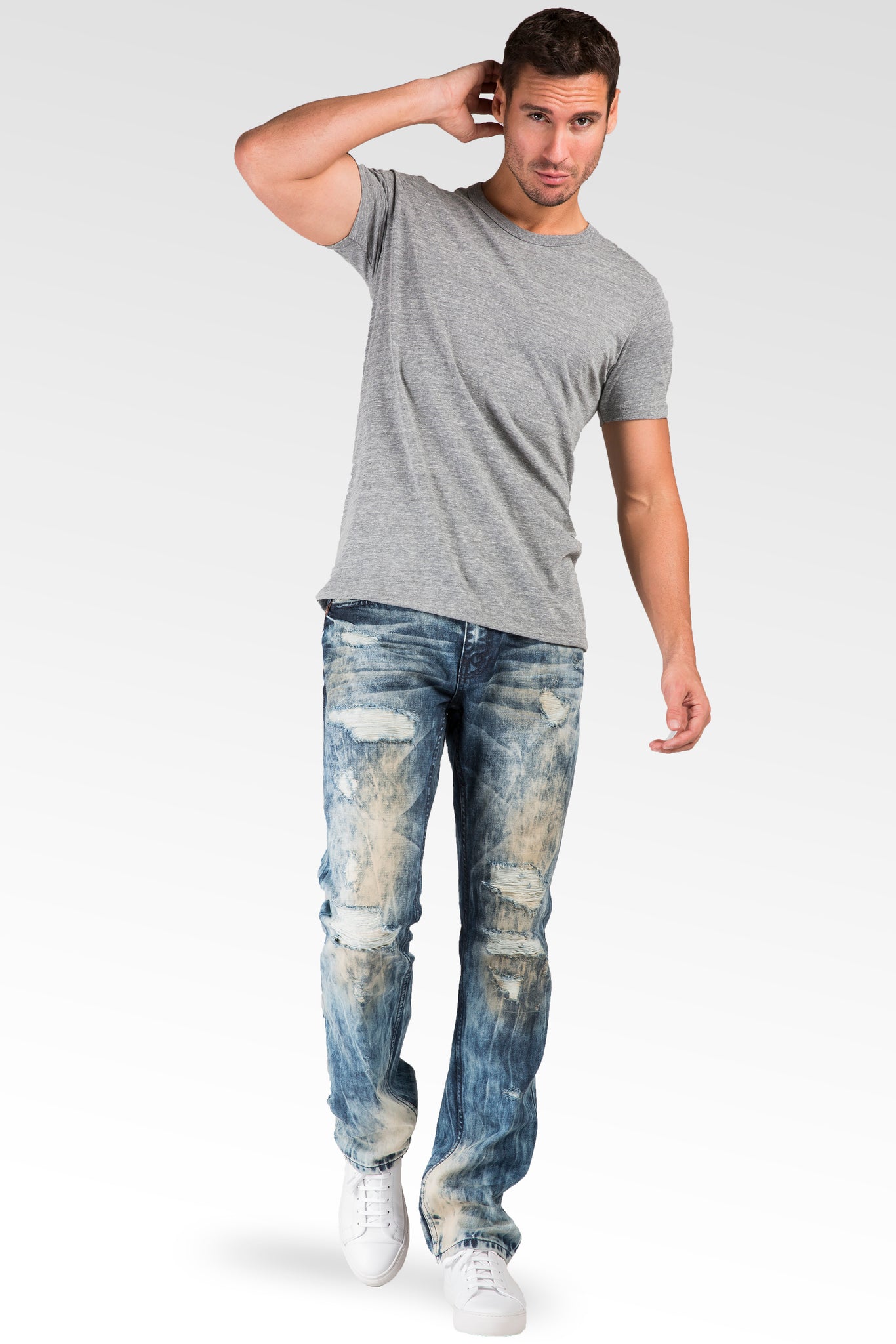 Level 7 Men's Relaxed Straight Destroyed & Repaired Bleached Blue Jeans  Premium Denim – Level 7 Jeans