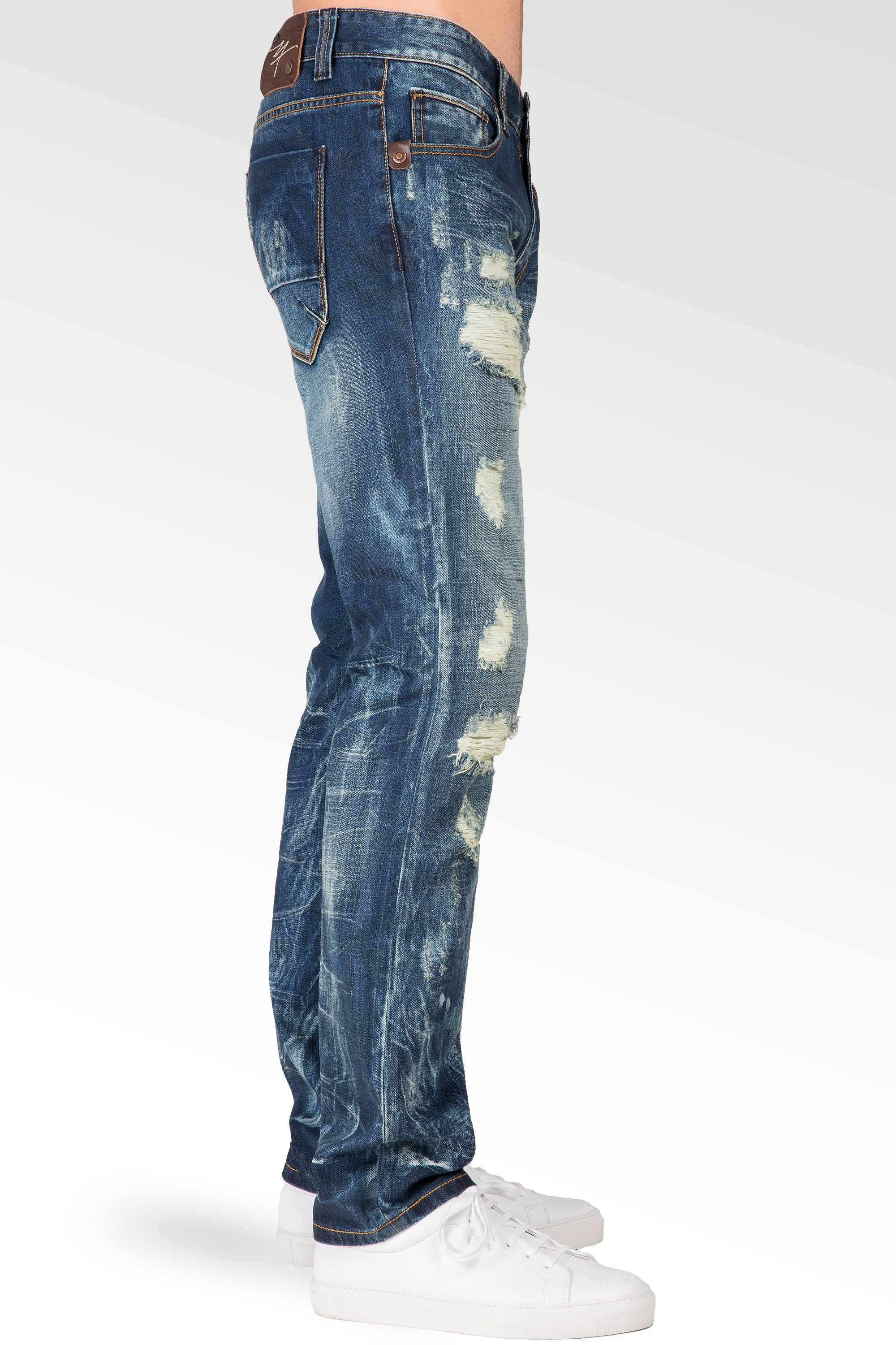 Level 7 Men's Relaxed Straight Destroyed & Repaired Bleached Blue Jeans  Premium Denim – Level 7 Jeans